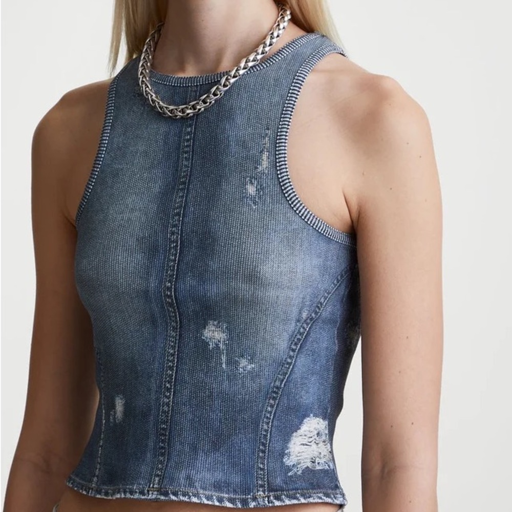 Acne Blue Distressed Crop Top